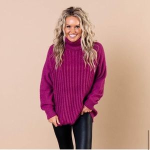Free People Big City Turtleneck Sweater in Mulberry New With Tags